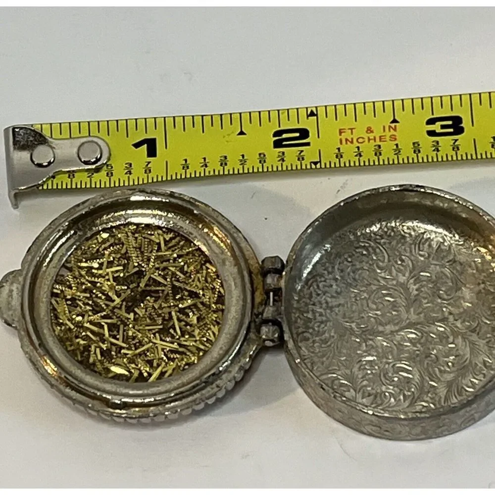 Vintage MCM Silver And Gold Confetti‎ Shred Jewelry Box Pill Holder **READ**